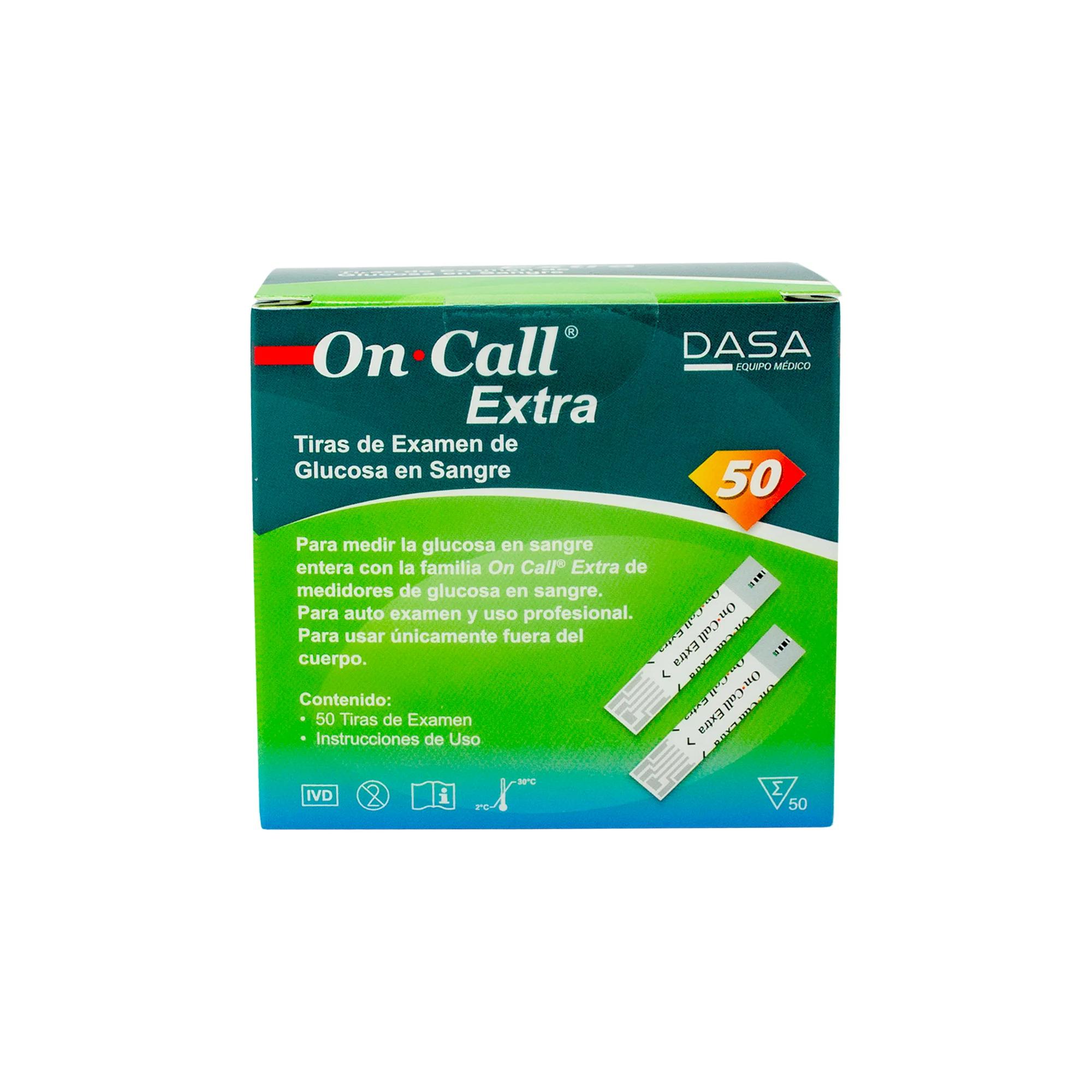 TIRAS REACTIVAS GLUCOMETRO ON CALL DASA x 50 - Imagen 3